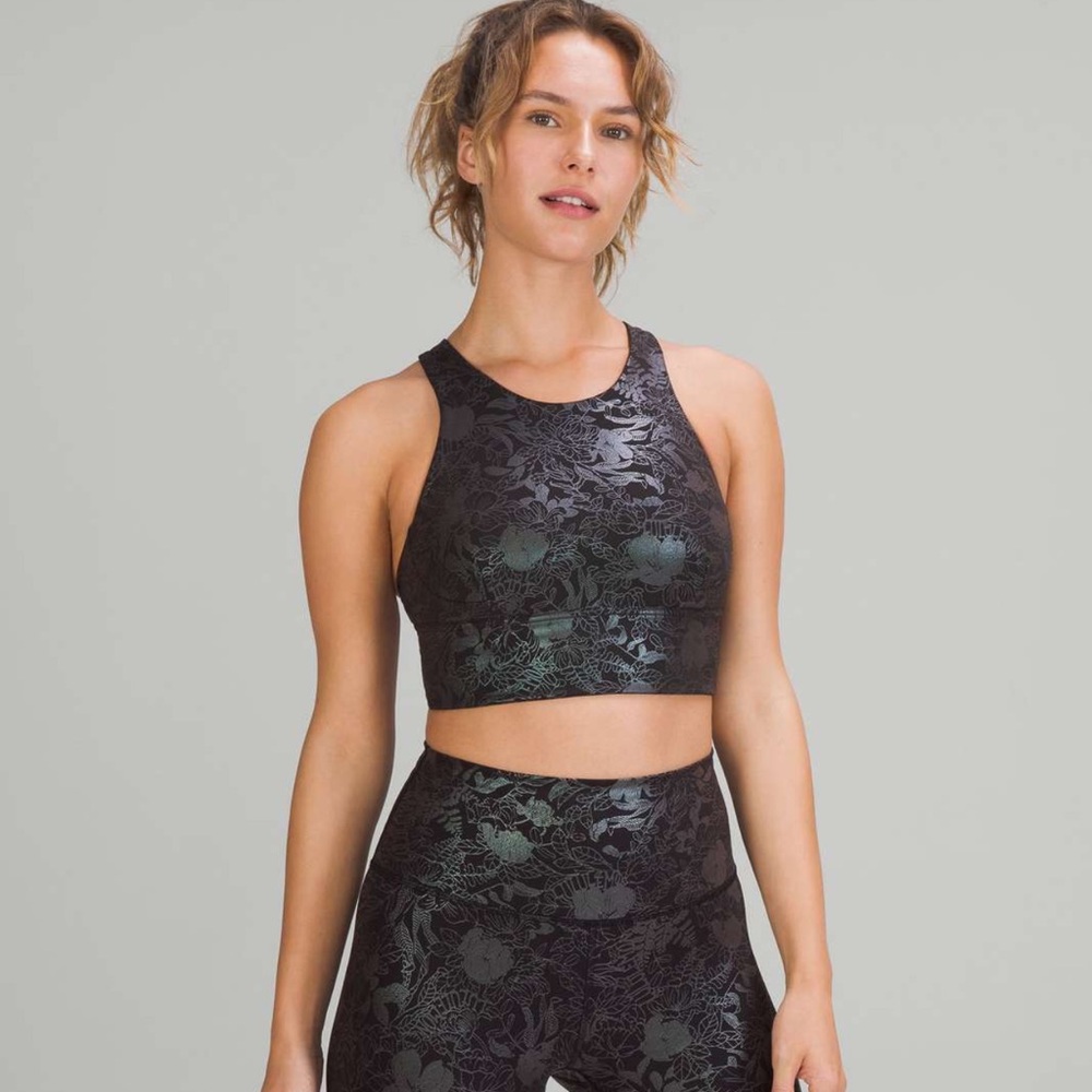 lululemon RARE Color flourish black , wonder train long line sports bra